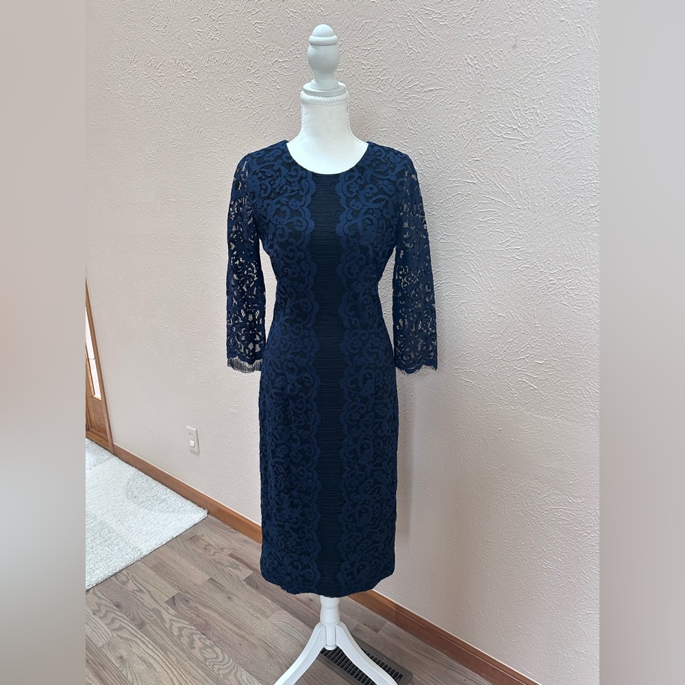 ERIN by Erin Fetherston Midnight Blue Black Lace Long Sleeve Dress Size 6